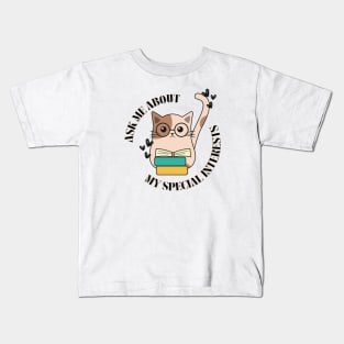 Cat with Books Kids T-Shirt